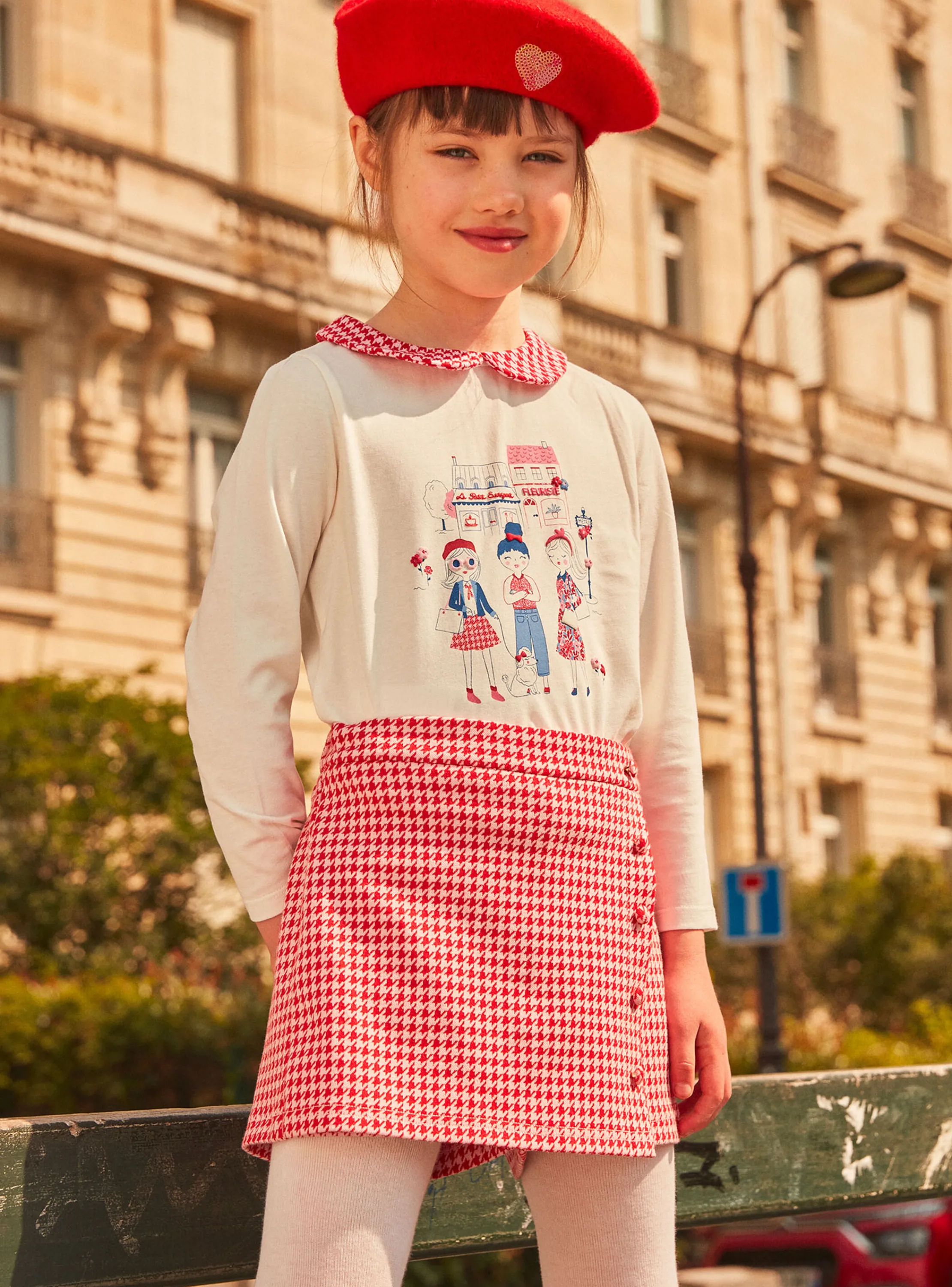 Clearance Sergent Major Barbapapa pink and red houndstooth print skort