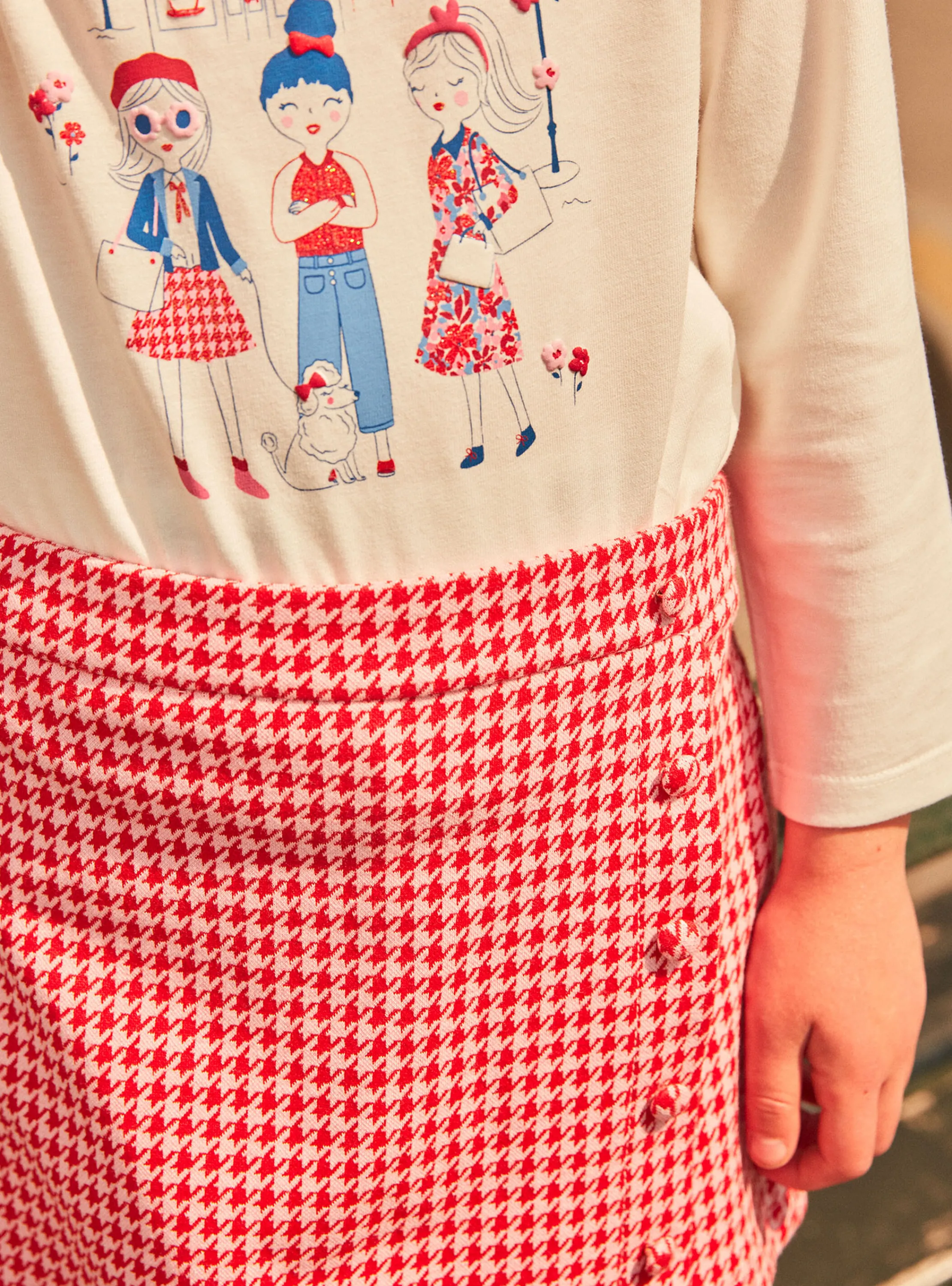 Clearance Sergent Major Barbapapa pink and red houndstooth print skort