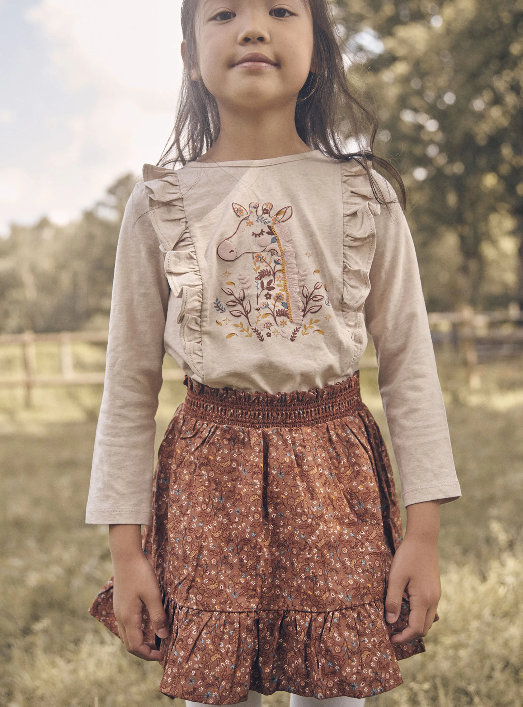 Fashion Sergent Major Cinnamon ruffled skirt with floral print