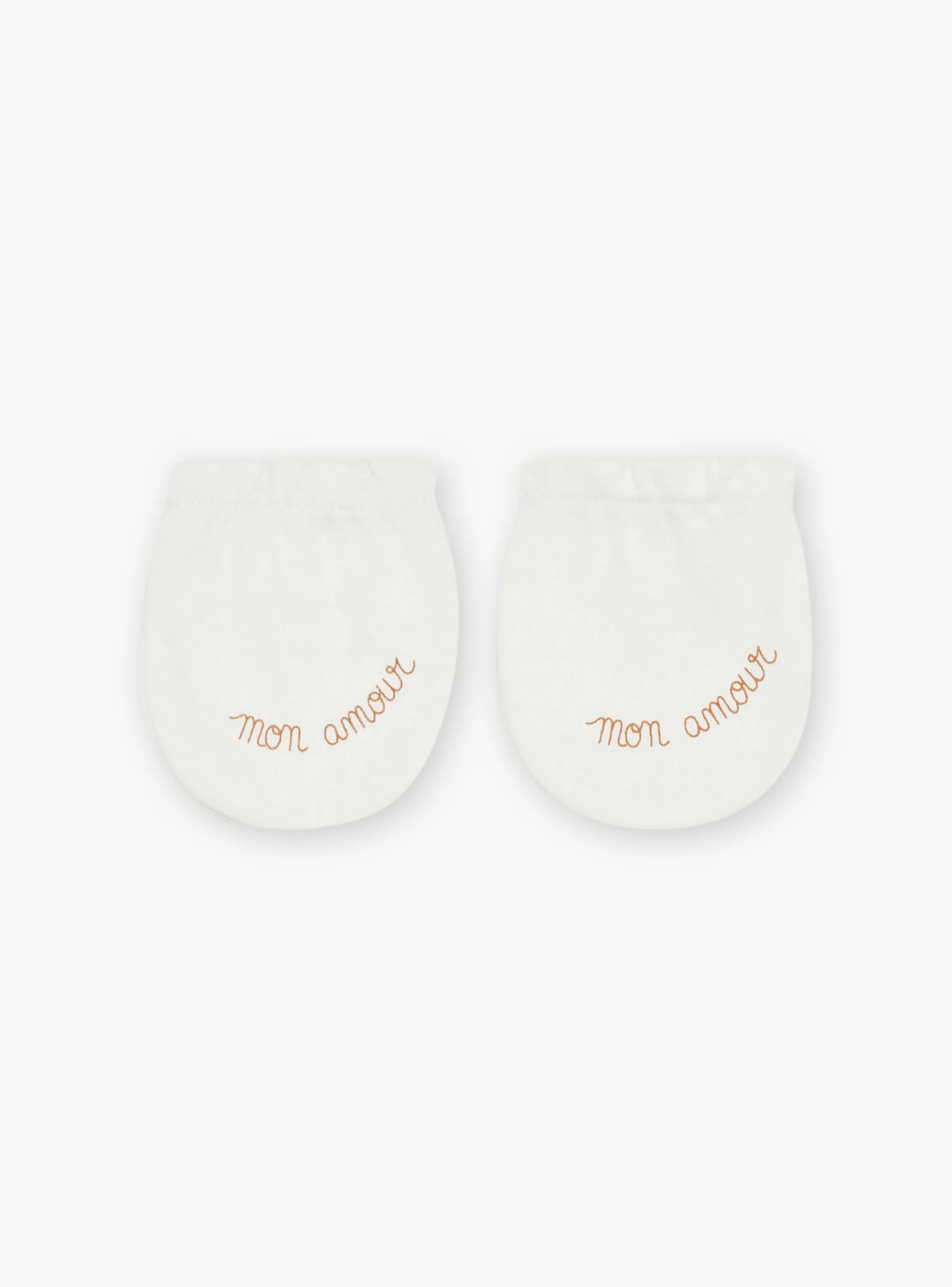 Sale Sergent Major Ecru birth mittens in organic cotton
