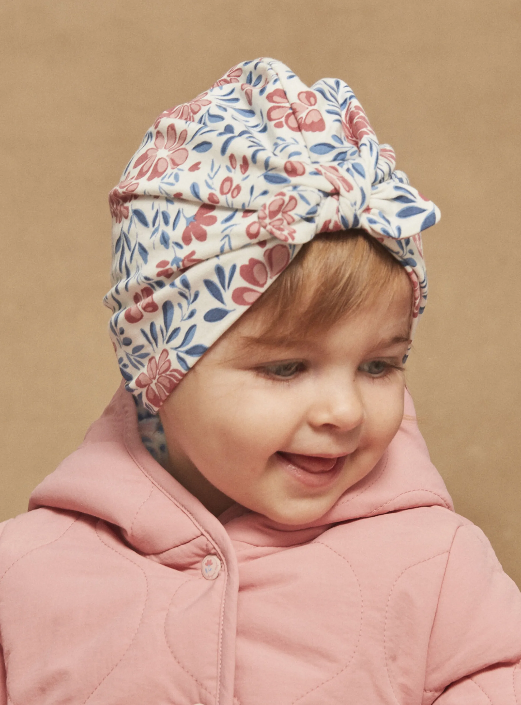 Best Sale Sergent Major Ecru, pink and blue beanie with floral print