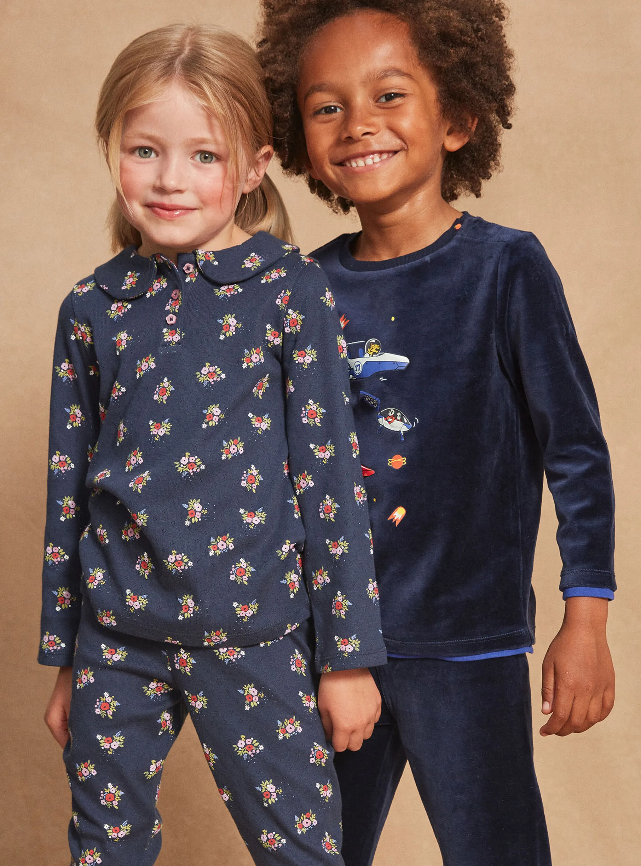 Online Sergent Major Navy blue floral print pyjamas