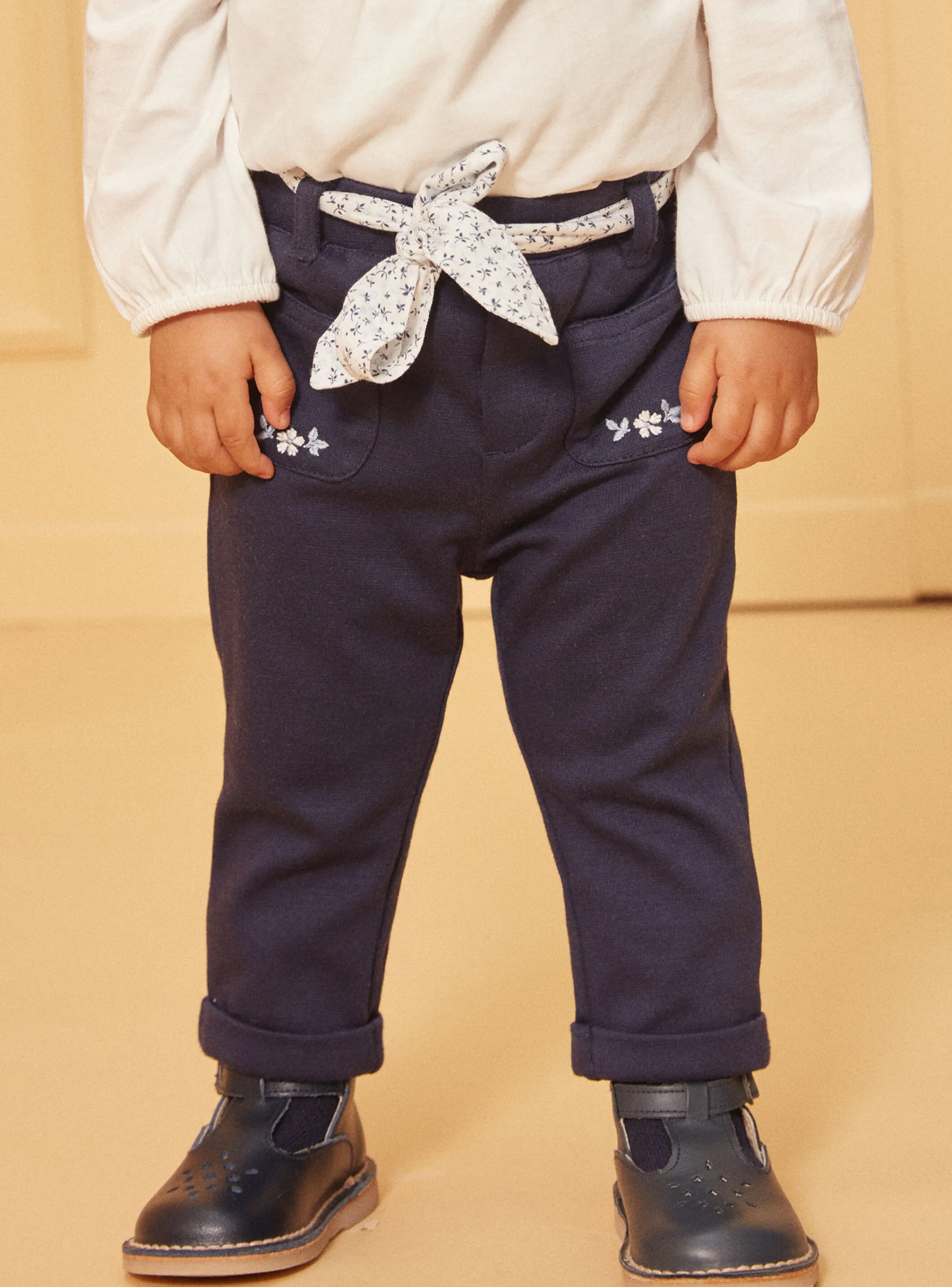 Online Sergent Major Navy blue pants with floral print belt